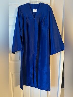 Josten’s Graduation Cap & Gown Sz 5’10”-6’0” Zip Up Navy Blue
